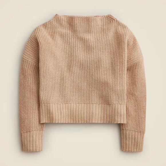 J. Crew Ribbed Funnelneck Sweater in Linen-Cotton Blend in Soft Khaki Bone Sz M - Picture 3 of 11